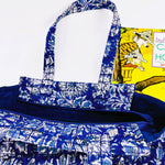 Hand Block Printed; Large Quilted Shoulder Bags; Indigo Blue