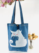 My Neighbor's "Scary Cat" Denim Tote Bag | Blue Denim