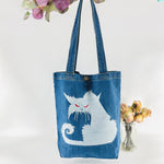 My Neighbor's "Scary Cat" Denim Tote Bag | Blue Denim
