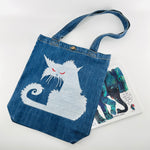 My Neighbor's "Scary Cat" Denim Tote Bag | Blue Denim