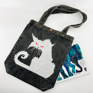 My Neighbor's "Scary Cat" Denim Tote Bag | Charcoal Denim