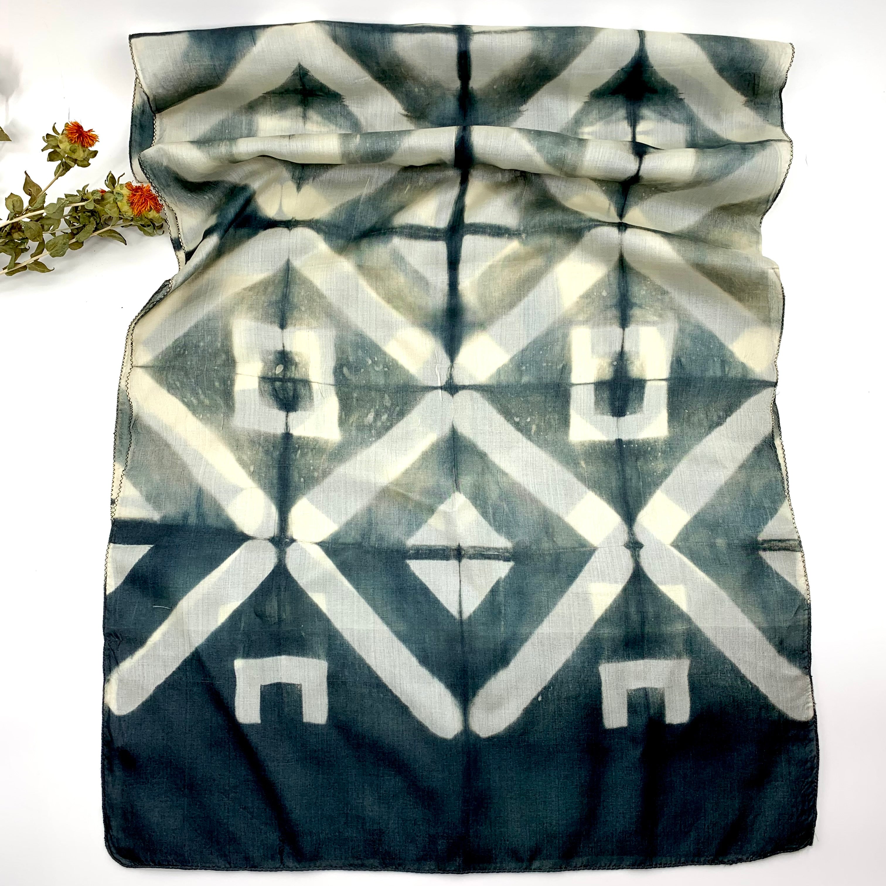 Shibori Inspired Tie-dye, Tusser Silk Scarves - Grey