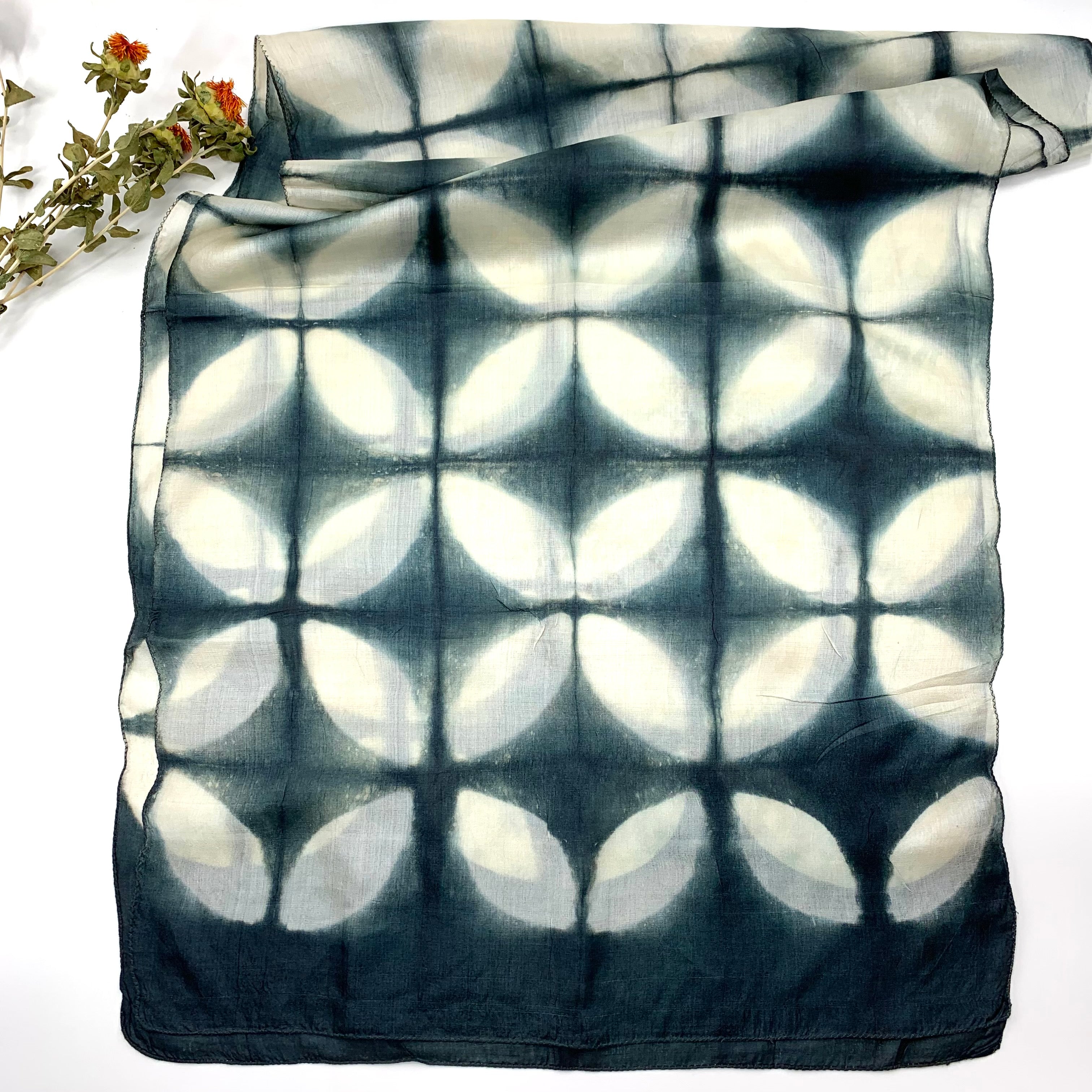 Shibori Inspired Tie-dye, Tusser Silk Scarves - Grey