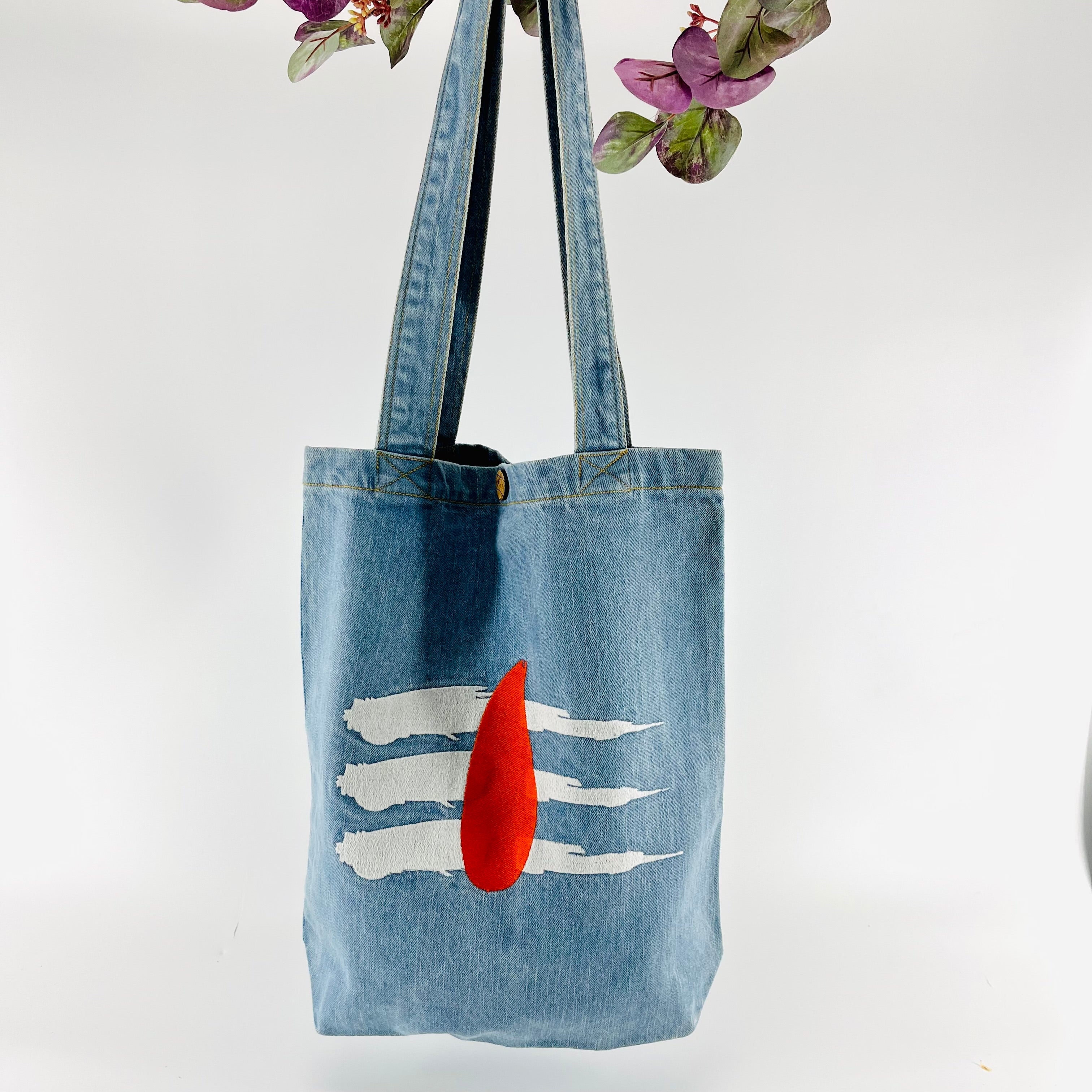 "Third Eye of Lord Shiva" Denim Tote Bag | Light Blue Denim