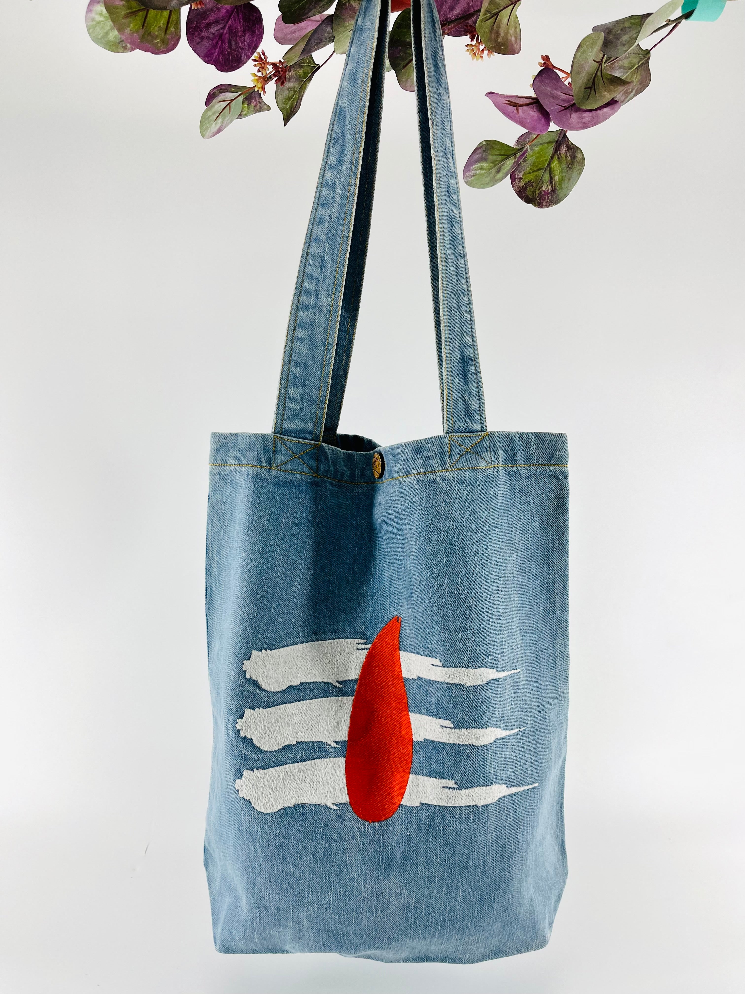 "Third Eye of Lord Shiva" Denim Tote Bag | Light Blue Denim