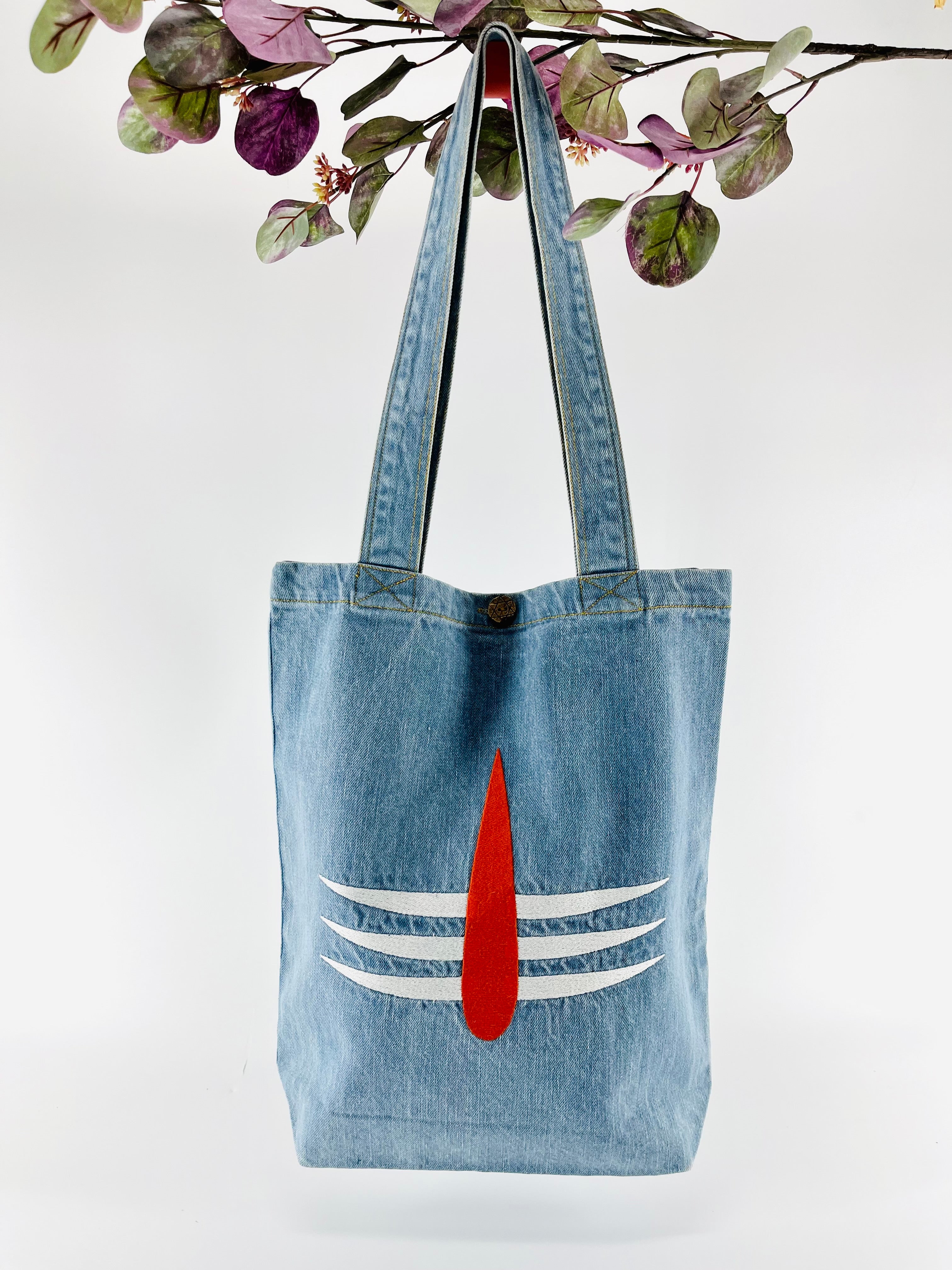 "Third Eye of Lord Shiva" Denim Tote Bag | Light Blue Denim