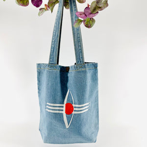 "Third Eye of Lord Shiva" Denim Tote Bag | Light Blue Denim