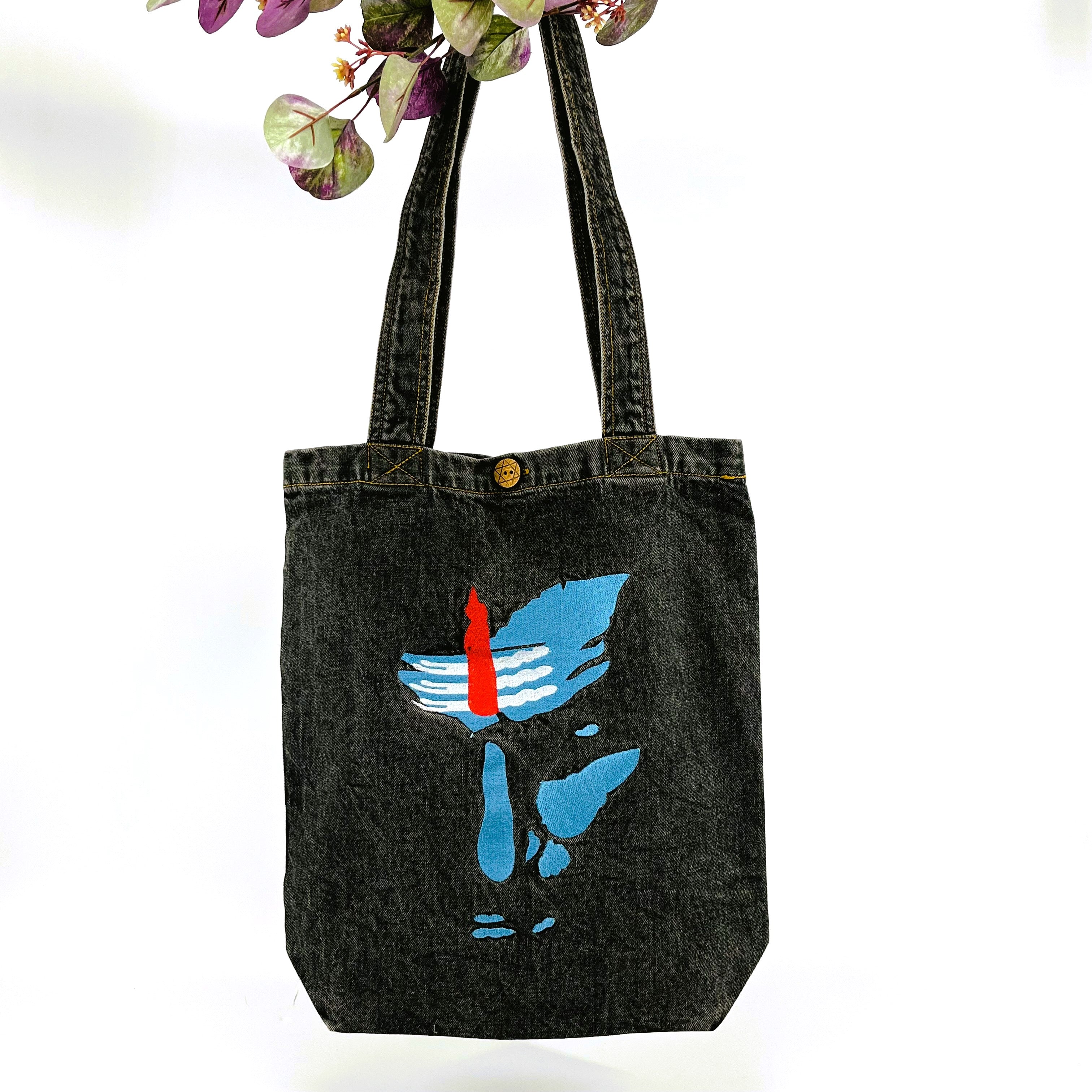 "The Blues of Lord Shiva" Denim Tote Bag | Charcoal Denim
