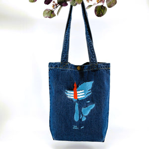"The Blues of Lord Shiva" Denim Tote Bag | Blue Denim