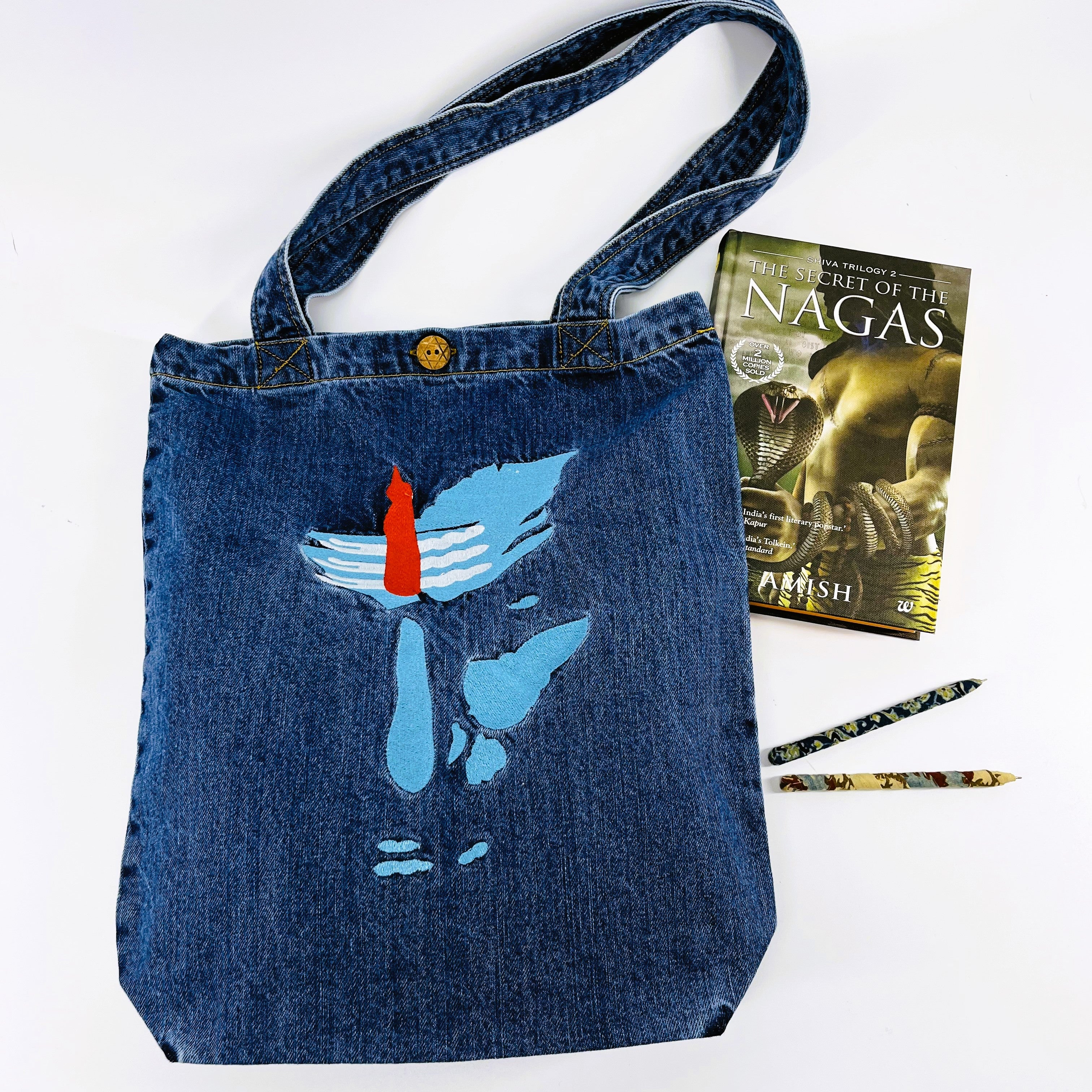 "The Blues of Lord Shiva" Denim Tote Bag | Blue Denim