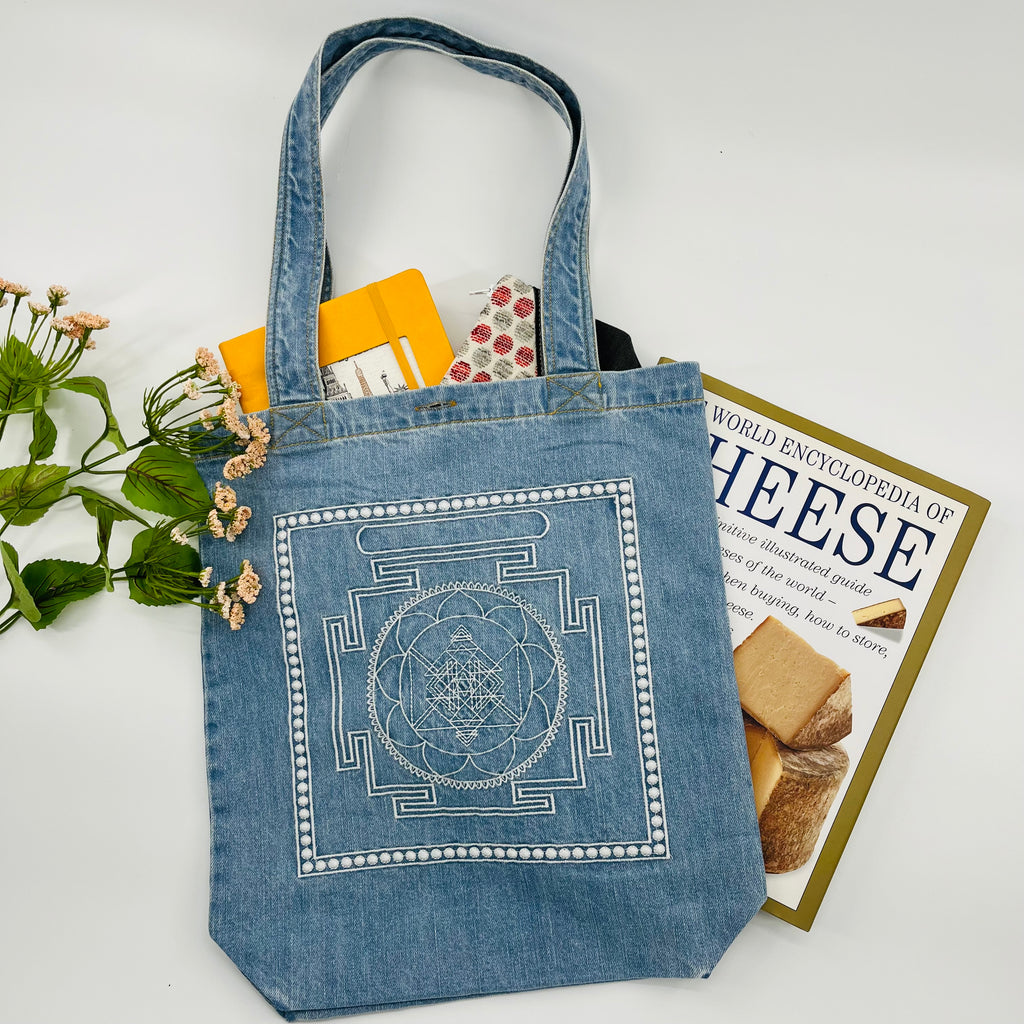 "Vaastu" Lines of Home; Denim Tote Bag | Light Denim