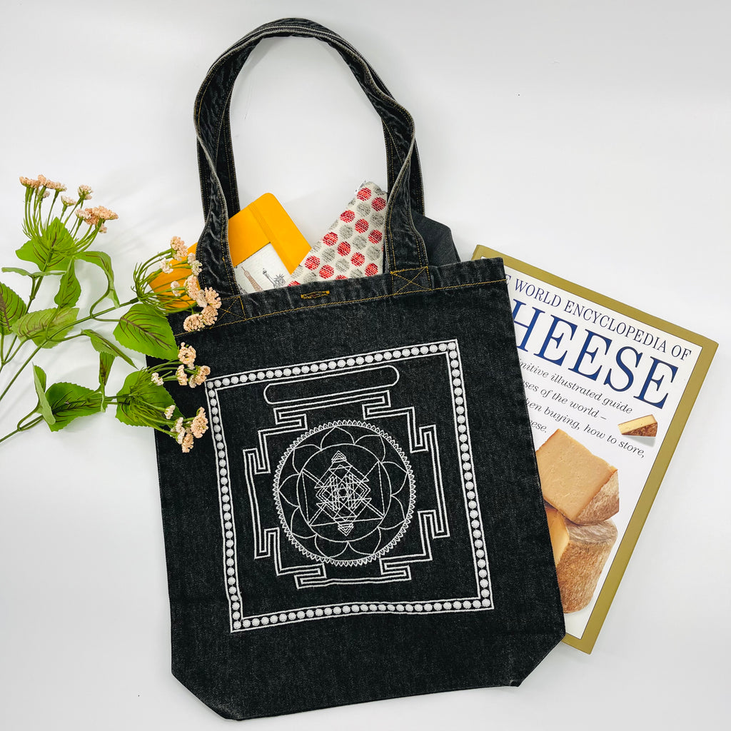 "Vaastu" Lines of Home; Denim Tote Bag | Charcoal Denim