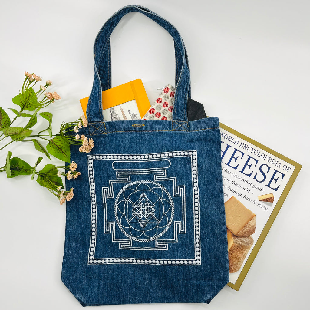 "Vaastu" Lines of Home; Denim Tote Bag | Indigo Denim