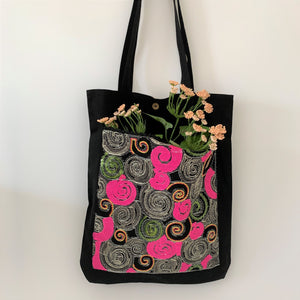 Sequin Embroidery Denim Collection Tote Bag : BLACK