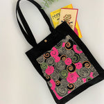 Sequin Embroidery Denim Collection Tote Bag : BLACK