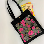 Sequin Embroidery Denim Collection Tote Bag : BLACK