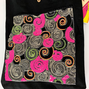 Sequin Embroidery Denim Collection Tote Bag : BLACK