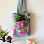 Sequin Embroidery Denim Collection Tote Bag : BLUE