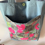 Sequin Embroidery Denim Collection Tote Bag : BLUE