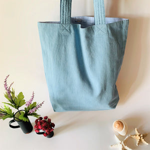 Sequin Embroidery Denim Collection Tote Bag : BLUE