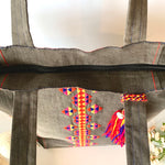 Denim Boho Embroidered Shoulder Bag : Charcoal