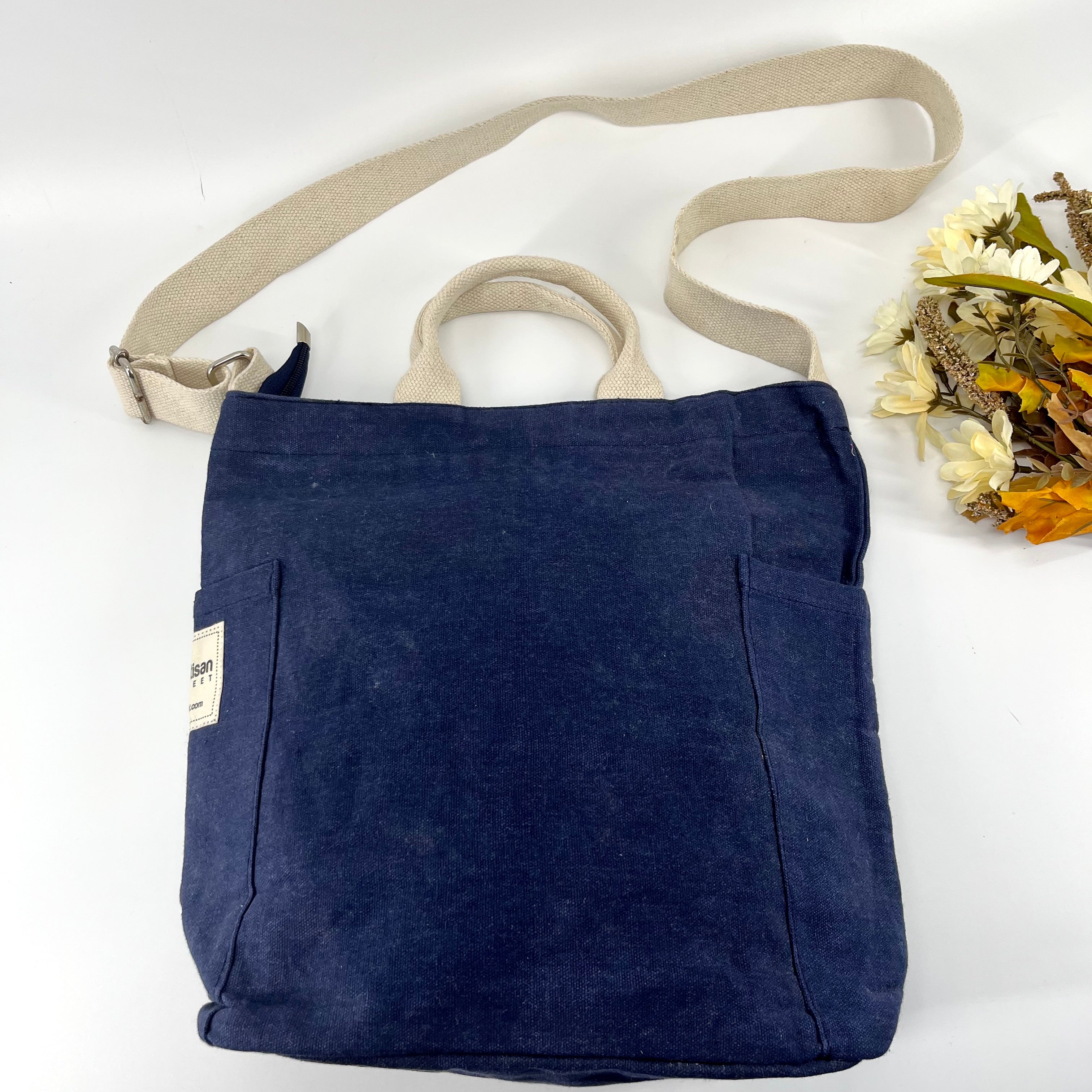 Upcycled Waxed Canvas, Heavy Duty Bags | Navy Blue