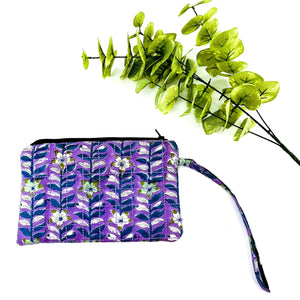 Wristlets : Block Printed Large Cotton Zipper Pouches - Orchid Lilac