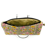 Wristlets : Block Printed Large Cotton Zipper Pouches - Tan Floral