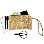 Wristlets : Block Printed Large Cotton Zipper Pouches - Tan Floral